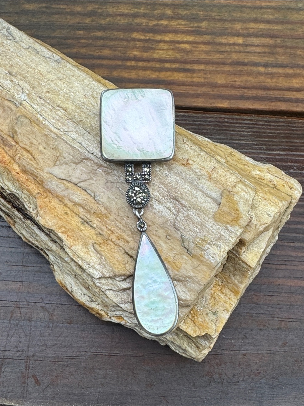 Sterling Silver Pendant with Marcasites and Mother of Pearl